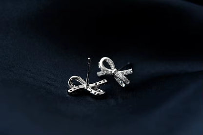 New Hot Fashion 925 Sterling Silver Crystal Bowknot Earrings for Women Girls Gift Fashion Statement Jewelry Korean Earrings