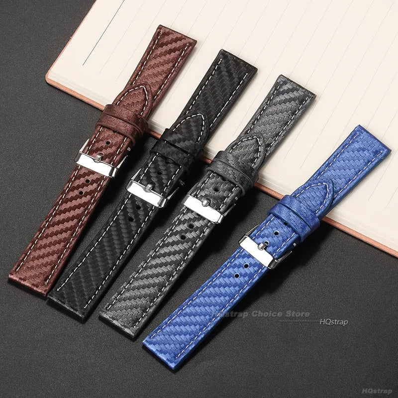 Carbon Fiber Leather Watchbands Calfskin Replace Wristwatch Straps 18Mm 20Mm 22Mm 24Mm Watch Accessory Men Women Soft Watchband