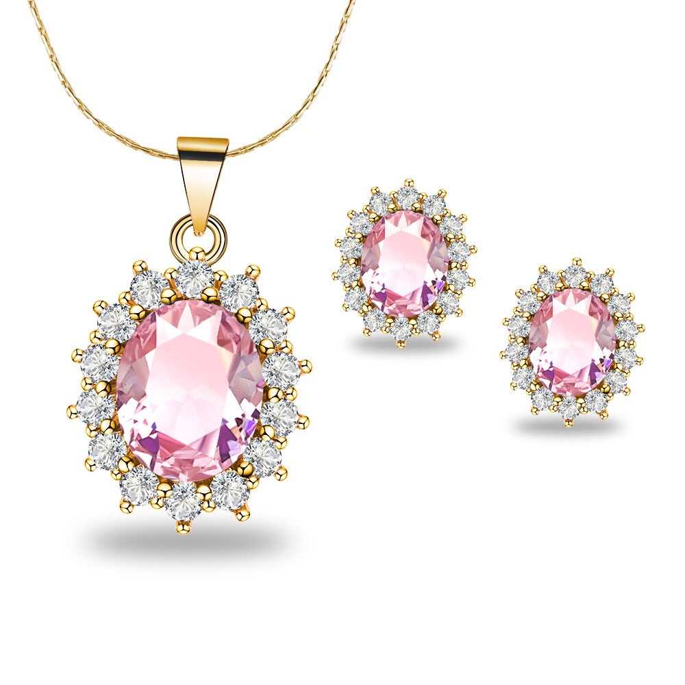 18K Yellow Gold Created Pink Sapphire round 1 Carat Oval Necklace Plated 18 Inch