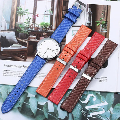 Carbon Fiber Leather Watchbands Calfskin Replace Wristwatch Straps 18Mm 20Mm 22Mm 24Mm Watch Accessory Men Women Soft Watchband
