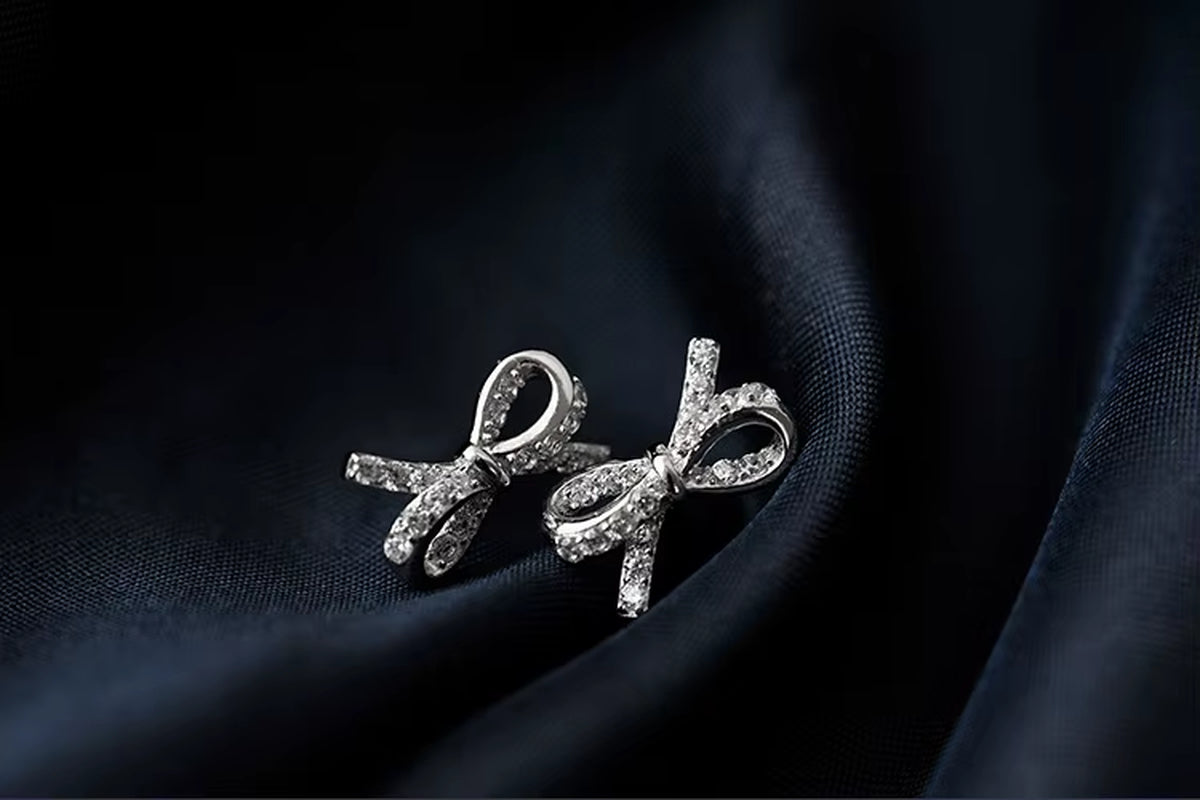 New Hot Fashion 925 Sterling Silver Crystal Bowknot Earrings for Women Girls Gift Fashion Statement Jewelry Korean Earrings