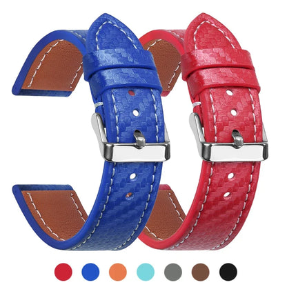 Carbon Fiber Leather Watchbands Calfskin Replace Wristwatch Straps 18Mm 20Mm 22Mm 24Mm Watch Accessory Men Women Soft Watchband