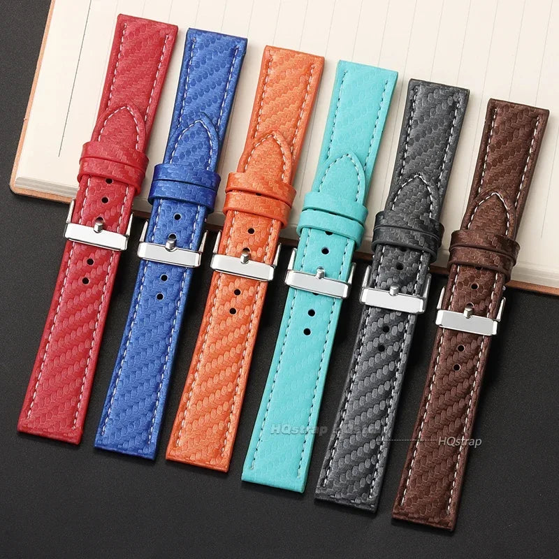 Carbon Fiber Leather Watchbands Calfskin Replace Wristwatch Straps 18Mm 20Mm 22Mm 24Mm Watch Accessory Men Women Soft Watchband
