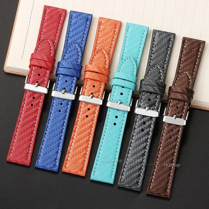 Carbon Fiber Leather Watchbands Calfskin Replace Wristwatch Straps 18Mm 20Mm 22Mm 24Mm Watch Accessory Men Women Soft Watchband