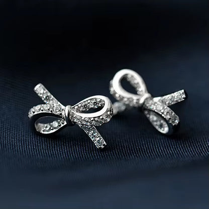 New Hot Fashion 925 Sterling Silver Crystal Bowknot Earrings for Women Girls Gift Fashion Statement Jewelry Korean Earrings