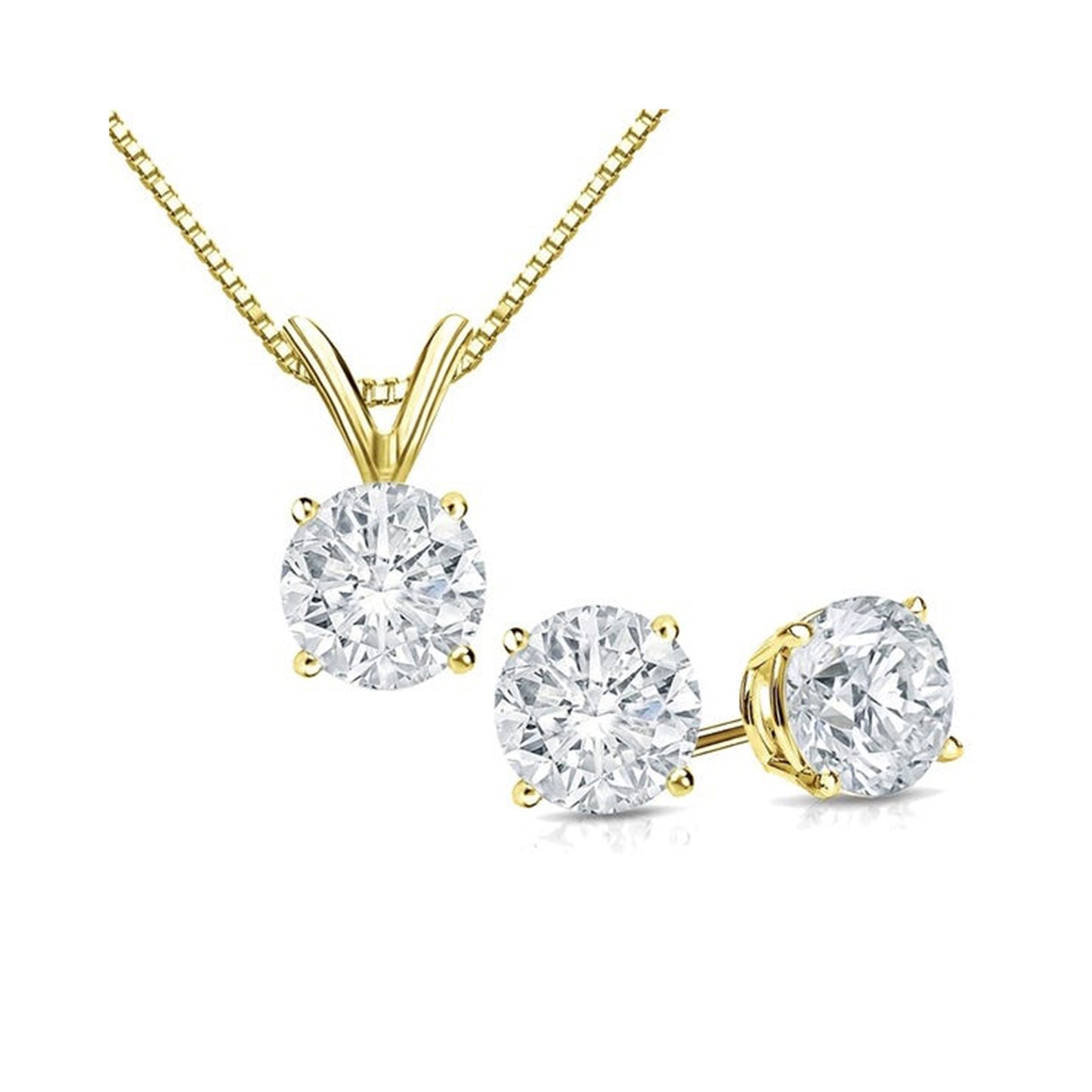 1 Cttw round White Sapphire 18 Inch Necklace in Earring Set 14K Gold