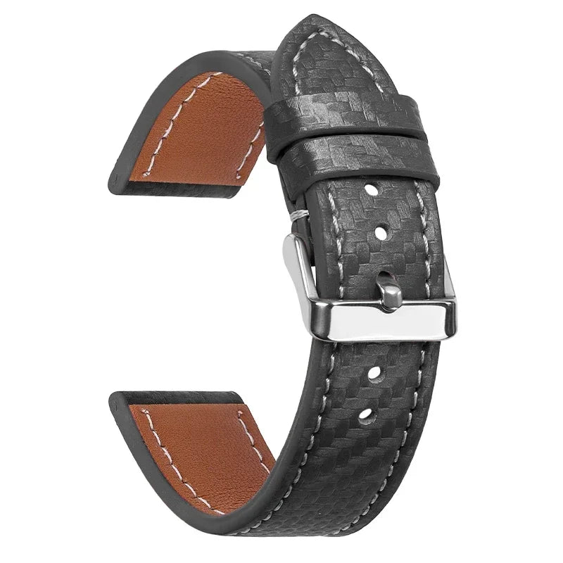 Carbon Fiber Leather Watchbands Calfskin Replace Wristwatch Straps 18Mm 20Mm 22Mm 24Mm Watch Accessory Men Women Soft Watchband