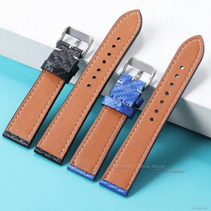 Carbon Fiber Leather Watchbands Calfskin Replace Wristwatch Straps 18Mm 20Mm 22Mm 24Mm Watch Accessory Men Women Soft Watchband
